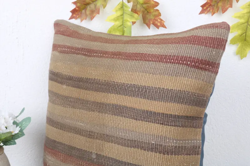 Outdoor Bolster Pillow Cover, Pillow Sham, Boho Pillow, 16x16 Brown Pillow Case, Kilim Cushion Sham, Vintage Kilim Throw Pillow - 5