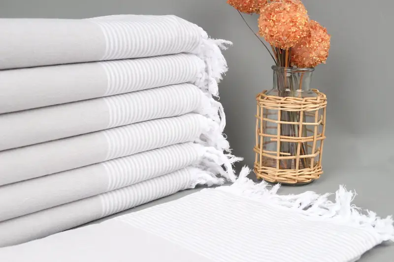 Personalized Turkish Beach Towel Light Gray Striped, 79x36 Inches