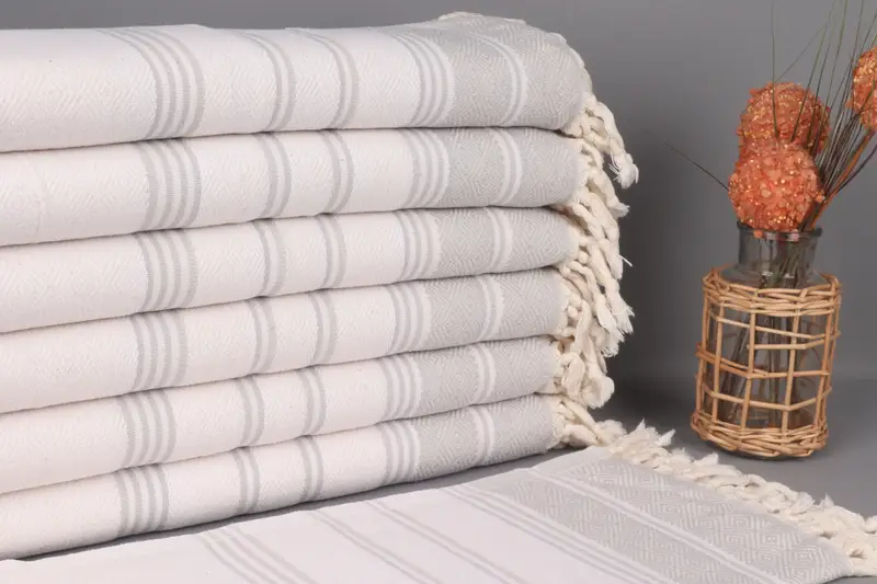 Personalized Hand Towel Natural-Dark Gray Embroidery, Organic Cotton, 18x40 Inches