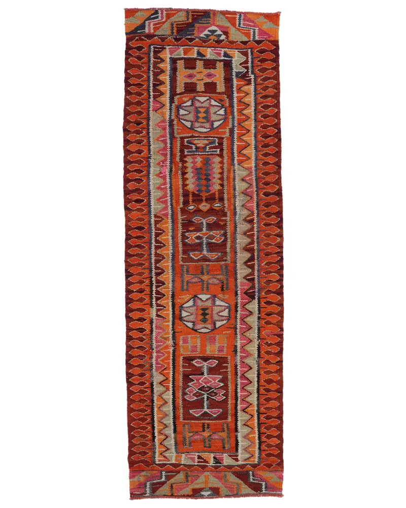 Turuncu, Mavi Kamuflaj Halı, 2,9x9,2 ft Şık Dekor