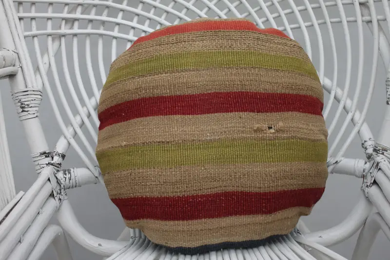 Handgefertigtes besticktes rosa Wurfkissen, Vintage gestreiftes Kissen