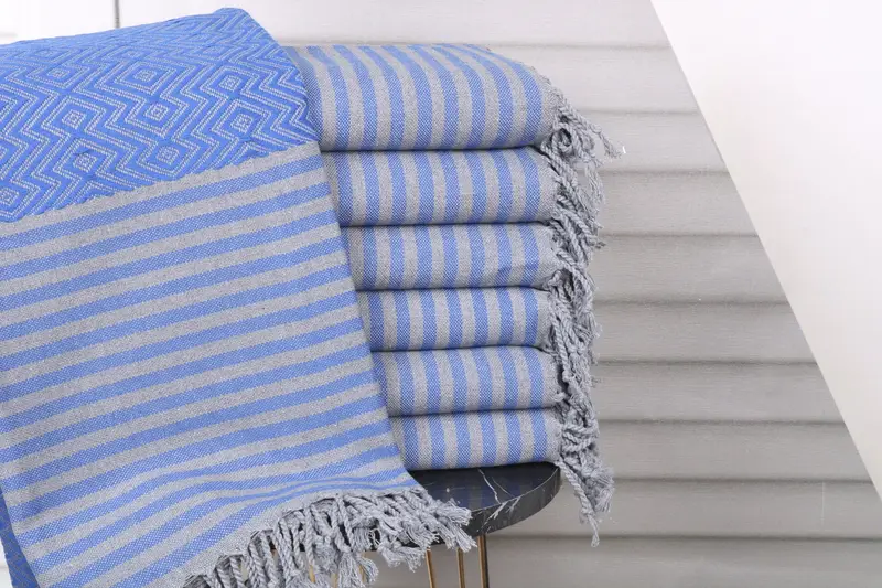 Turkish Towel Beach Sax Blue Cotton Towel, 40x71 Inches