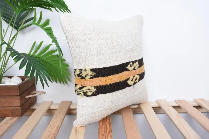 Handwoven Pillow Cover Pillow, 16x16 White Pillow Case, Ethnical Kilim Rug Pillow, Vintage Pillow, Pillow for Couch, Pillow Sham - 4