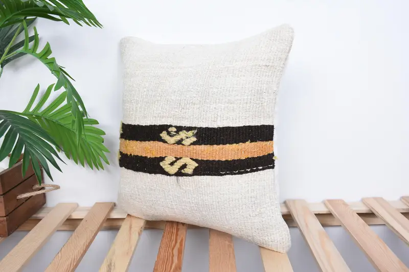 Handwoven Pillow Cover Pillow, 16x16 White Pillow Case, Ethnical Kilim Rug Pillow, Vintage Pillow, Pillow for Couch, Pillow Sham - 5