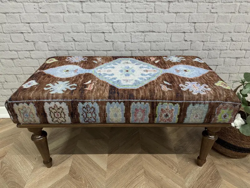 Modüler Kilimden Esinlenen Osmanlı, Kahverengi ve Bronz Yün Karışımı Osmanlı