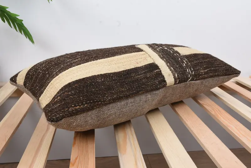 Ethnic Throw Cushion Case, Pillow for Sofa, Handmade Pillow Cover, Pillow for Couch, Throw Kilim Pillow, Pillow Sham, 12x24 Brown Pillow Sham - 6