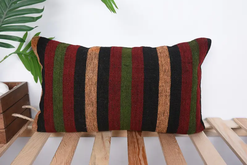 Cushion, Pet Pillow Sham, Living Room Throw Pillow, 12x20 Red Cushion, Ethnical Kilim Rug Pillow, Throw Kilim Pillow, Kilim Cushion Sham - 1