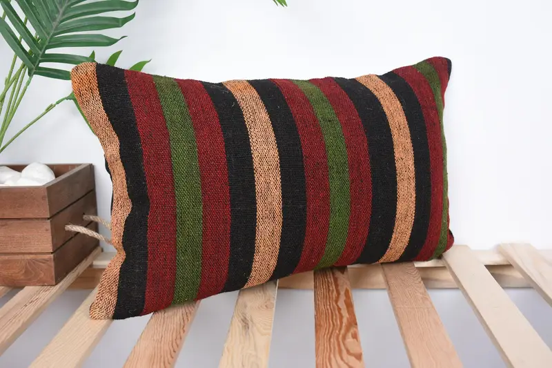 Cushion, Pet Pillow Sham, Living Room Throw Pillow, 12x20 Red Cushion, Ethnical Kilim Rug Pillow, Throw Kilim Pillow, Kilim Cushion Sham - 4