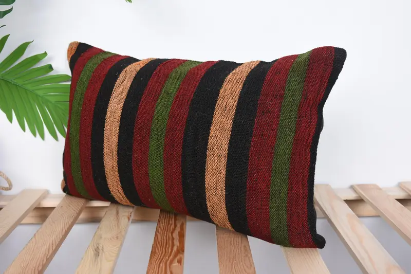 Cushion, Pet Pillow Sham, Living Room Throw Pillow, 12x20 Red Cushion, Ethnical Kilim Rug Pillow, Throw Kilim Pillow, Kilim Cushion Sham - 5