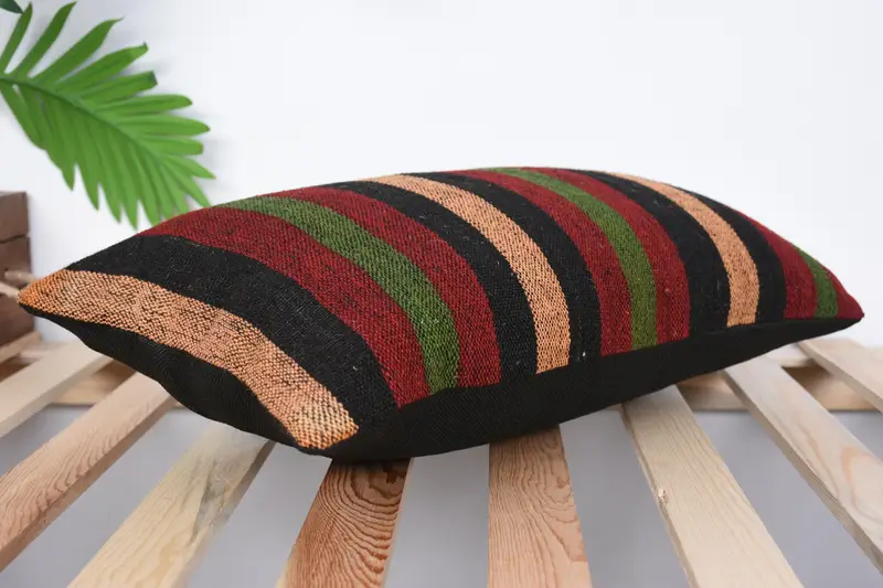 Cushion, Pet Pillow Sham, Living Room Throw Pillow, 12x20 Red Cushion, Ethnical Kilim Rug Pillow, Throw Kilim Pillow, Kilim Cushion Sham - 6