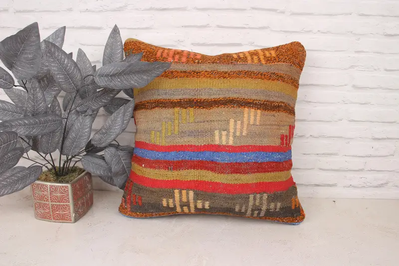 Cushion, 20x20 Red Cushion Cover, Neutral Pillow Cover, Garden Cushion Case, Seat Cushion, Boho Pillow, Antique Pillows, Vintage Kilim Pillow - 1