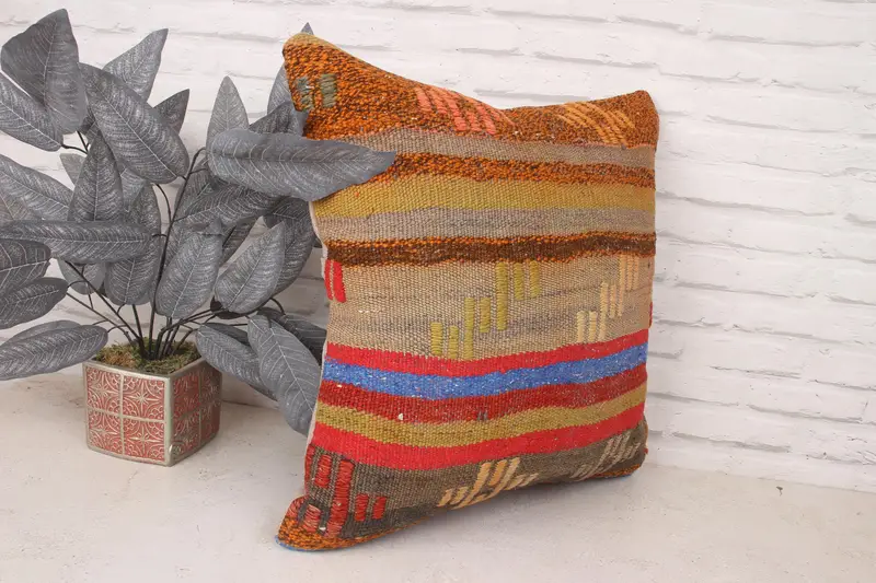Cushion, 20x20 Red Cushion Cover, Neutral Pillow Cover, Garden Cushion Case, Seat Cushion, Boho Pillow, Antique Pillows, Vintage Kilim Pillow - 3