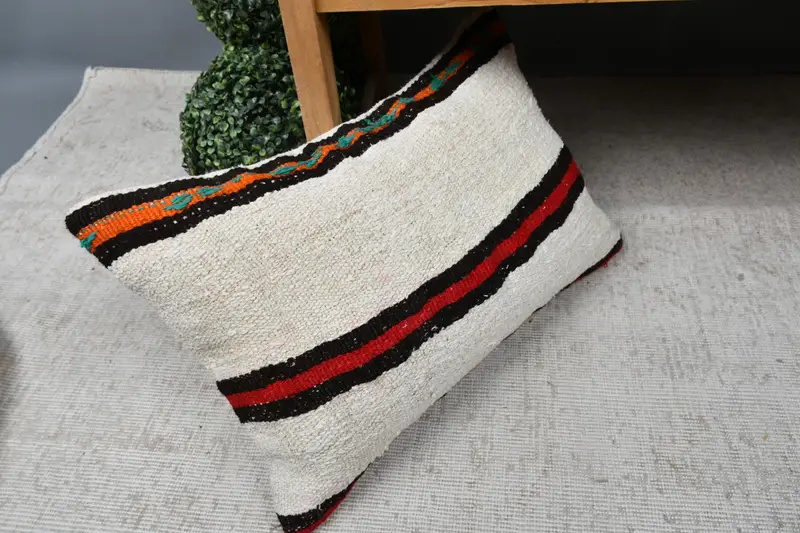 Turkish Corner Pillow, Pillow Case, Boho Pillow Sham Cover, 16x24 Beige Pillow Case, Handmade Kilim Cushion, Boho Pillow, Muted Pillow Sham - 6