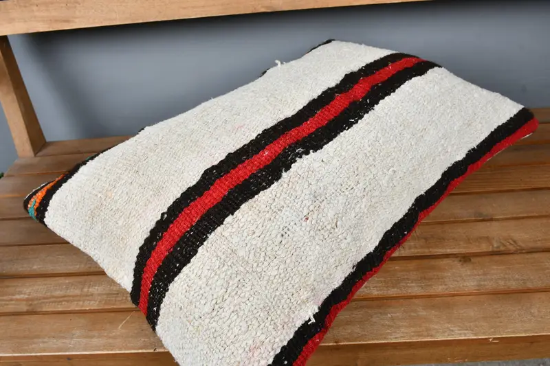 Turkish Corner Pillow, Pillow Case, Boho Pillow Sham Cover, 16x24 Beige Pillow Case, Handmade Kilim Cushion, Boho Pillow, Muted Pillow Sham - 2