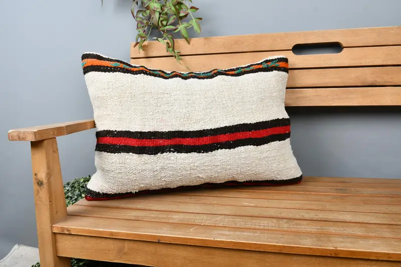 Turkish Corner Pillow, Pillow Case, Boho Pillow Sham Cover, 16x24 Beige Pillow Case, Handmade Kilim Cushion, Boho Pillow, Muted Pillow Sham - 1