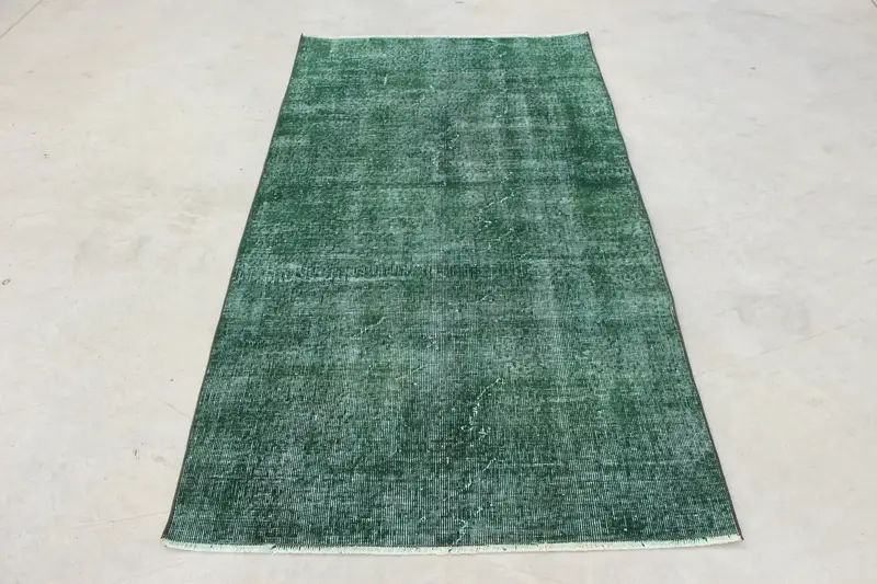 Türkischer Vintage Teppich, 3,6x6,5 ft Akzentteppich, grüner Oushak-Abstrakter Teppich - 1