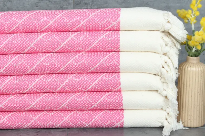 Pink Cotton Hand Towel Geometric, 18x36 Inches