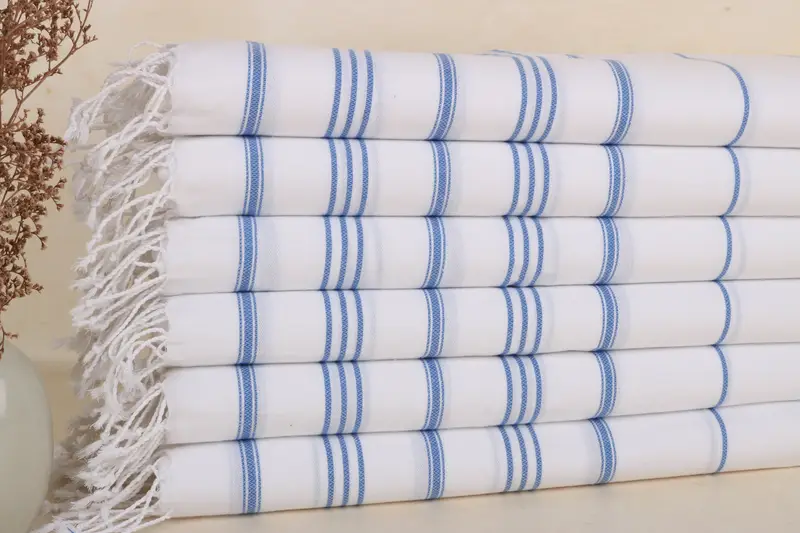 Monogramm-Handtuch, türkische Baumwolle, Saxophon, blau gestreift, 24 x 40 Zoll