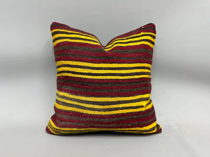 Interior Designer Pillow, Turkish Kilim Pillow, Pillow Sham, Handmade Kilim Cushion, 20x20 Yellow Pillow Case, Nautical Throw Pillow Case - 1
