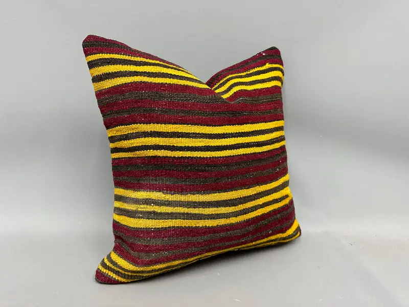 Interior Designer Pillow, Turkish Kilim Pillow, Pillow Sham, Handmade Kilim Cushion, 20x20 Yellow Pillow Case, Nautical Throw Pillow Case - 2