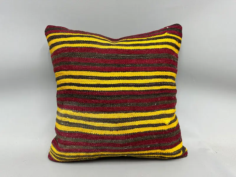 Interior Designer Pillow, Turkish Kilim Pillow, Pillow Sham, Handmade Kilim Cushion, 20x20 Yellow Pillow Case, Nautical Throw Pillow Case - 4
