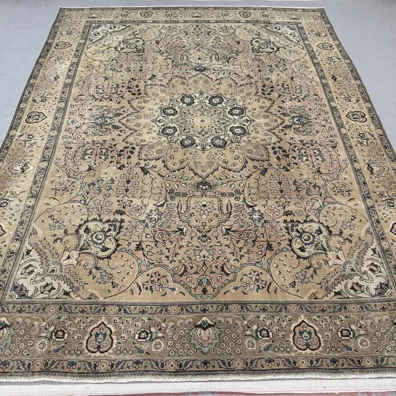 9.8x12.7 ft Halı, Türk Vintage Büyük Boy Halı, Kahverengi Oushak Yün Halı - 1