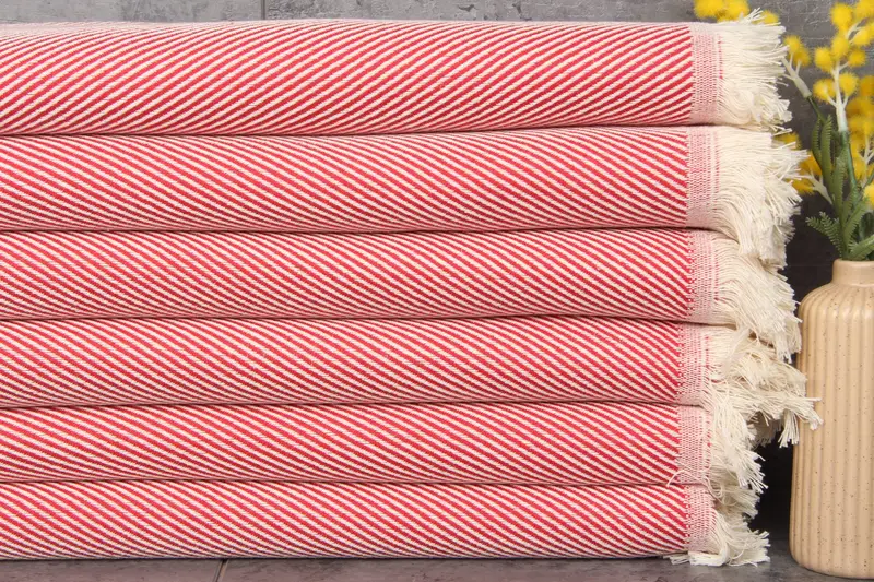 Bridesmaid Monogram Beach Towel Red Stripes, Turkish Cotton, 36x71 Inches