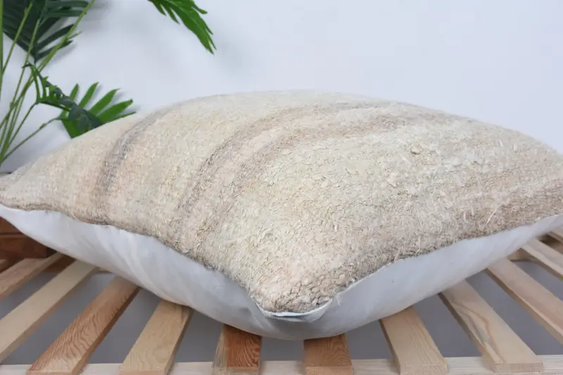 Pillow for Couch, Sustainable Pillow Sham, 24x24 Beige Pillow Cover, Cushion, Square Throw Cushion, Antique Pillows, Turkish Kilim Pillow - 6