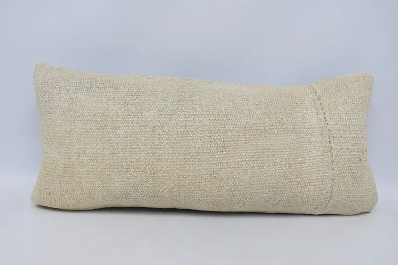 Rectangle White Vintage Cushion, Moroccan Minimalist 16x36 inch Pillowcase - 1