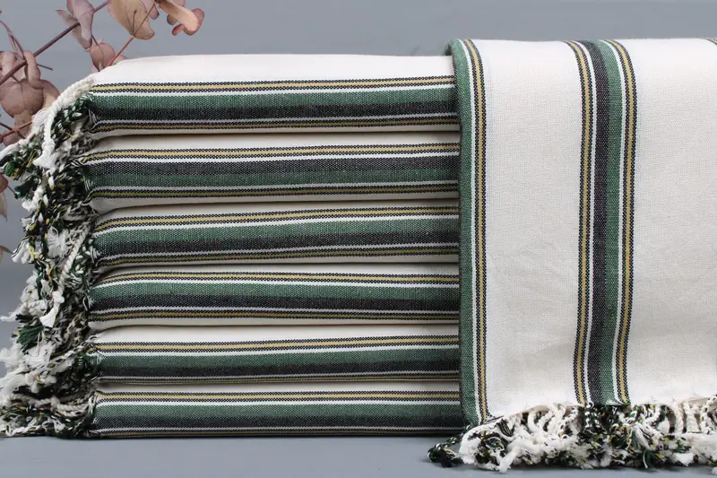 Turkish Beach Towel Beige Striped, Organic Cotton, 38x71 Inches