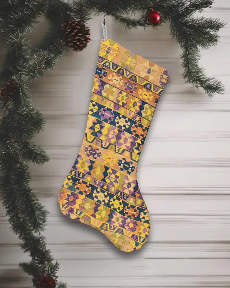 Festive Christmas Ornaments Pattern, Brown & Purple 12-Inch Stocking
