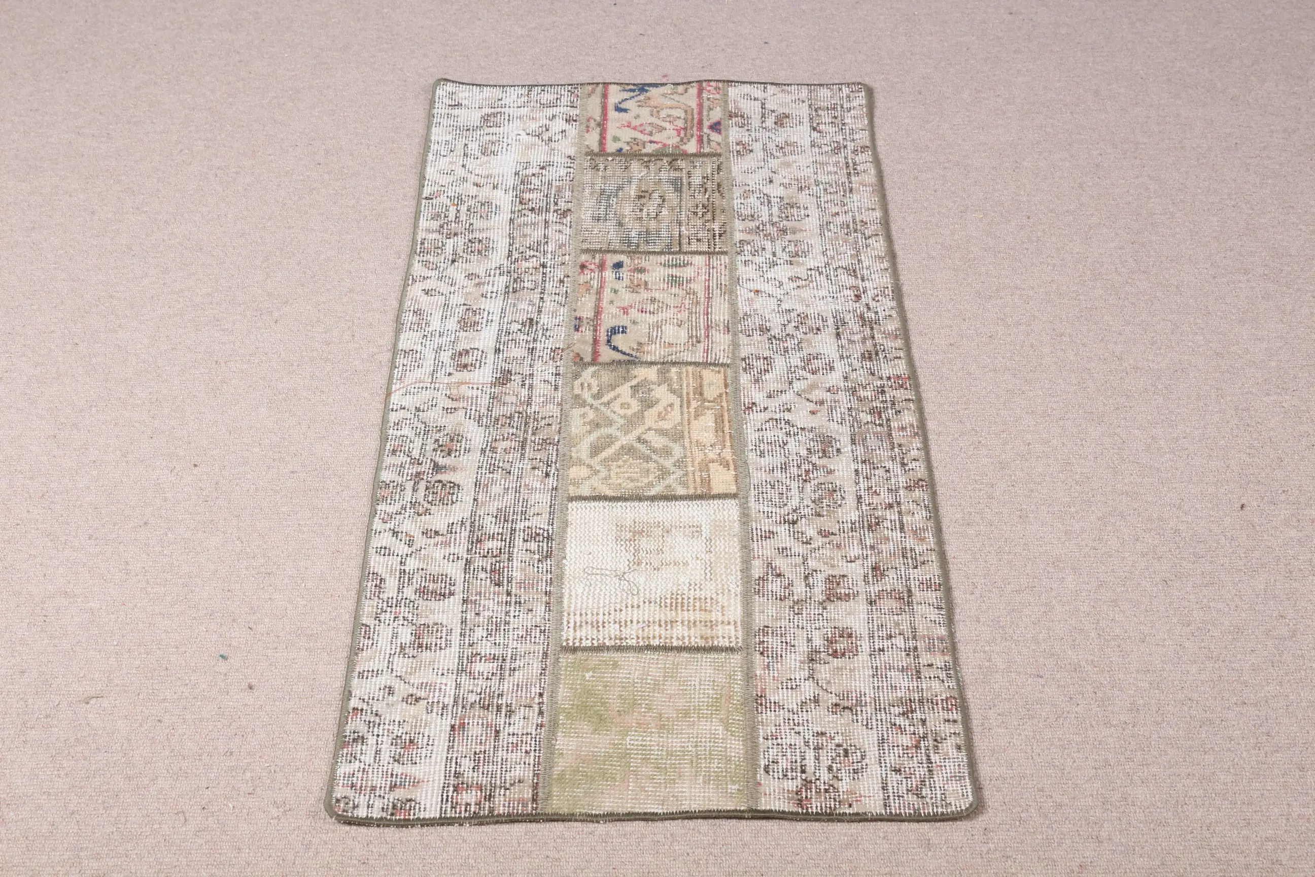 Vintage Turkish Rug, 1.9x3.9 ft Small Rug, White Brown Solid Wool Rug - 1