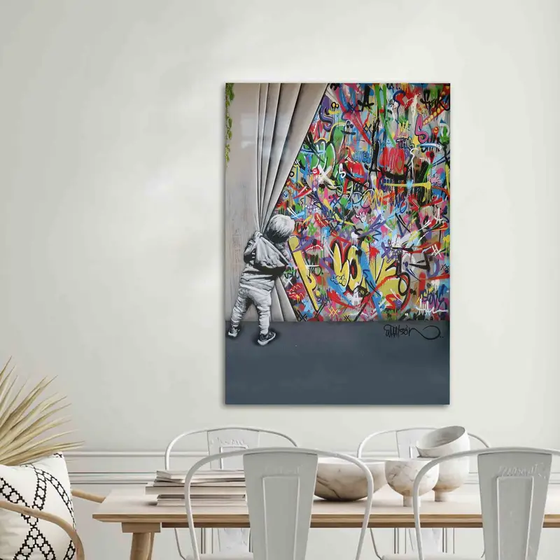 アーバン アート プリント ガラス: バンクシーのグラフィティとモダンなデザイン