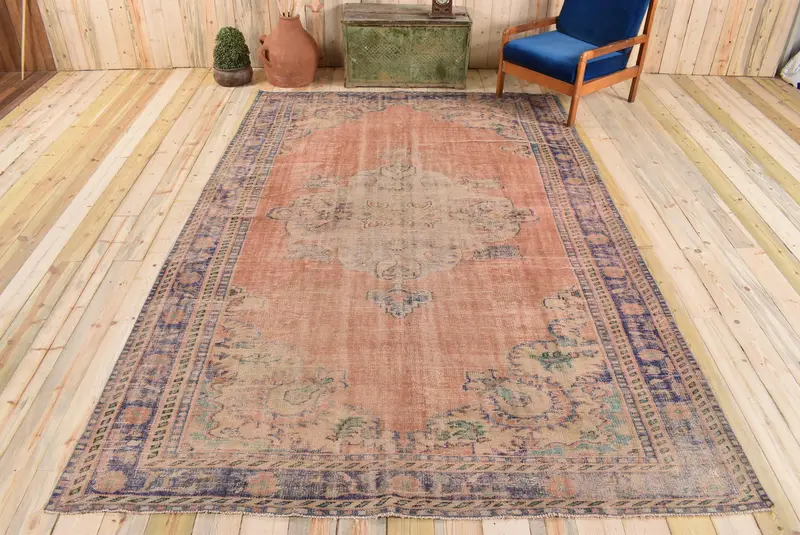 Alfombra 7,4x11,1 ft, patrón suroeste naranja y azul