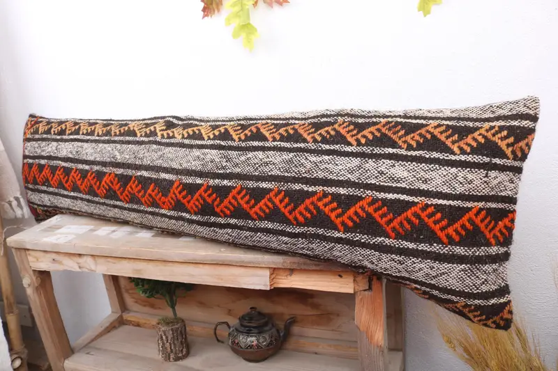 Home Decor Pillow, Outdoor Patio Cushion, 12x48 Orange Cushion, Kilim Pillow, Gift Pillow, Cushion Cover, Vintage Throw Pillow Cover - 4
