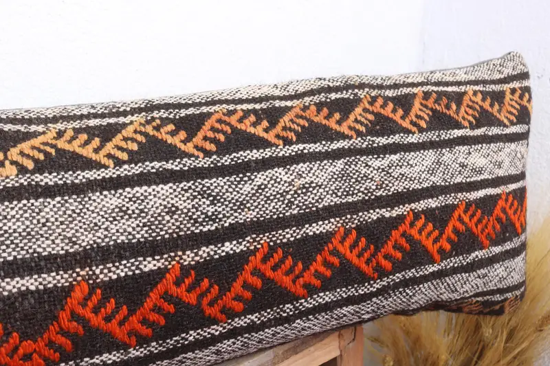Home Decor Pillow, Outdoor Patio Cushion, 12x48 Orange Cushion, Kilim Pillow, Gift Pillow, Cushion Cover, Vintage Throw Pillow Cover - 5