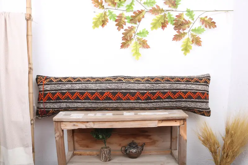 Home Decor Pillow, Outdoor Patio Cushion, 12x48 Orange Cushion, Kilim Pillow, Gift Pillow, Cushion Cover, Vintage Throw Pillow Cover - 1