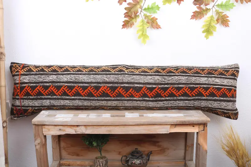 Home Decor Pillow, Outdoor Patio Cushion, 12x48 Orange Cushion, Kilim Pillow, Gift Pillow, Cushion Cover, Vintage Throw Pillow Cover - 2