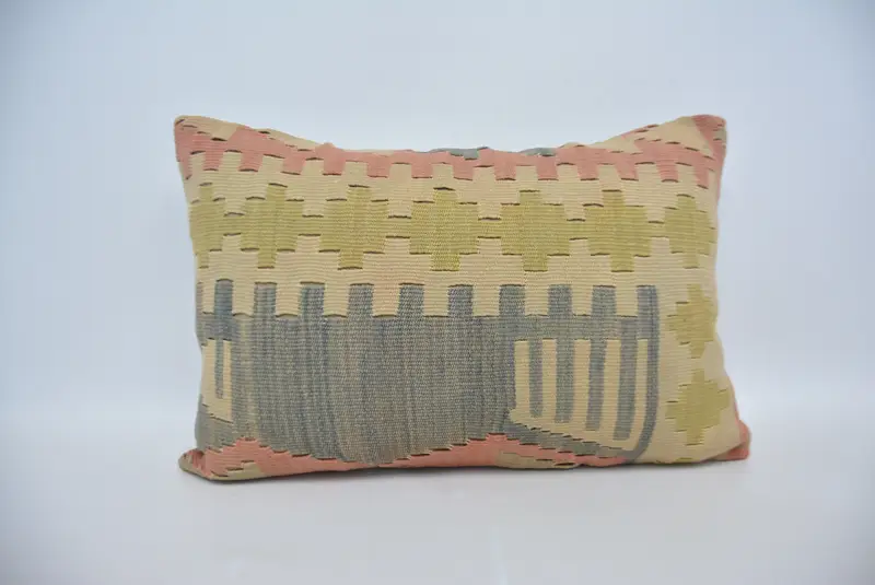 Kilim Cushion Sham, Ethnical Kilim Rug Pillow, Boho Pillow Sham Cover, Pillow, Pastel Pillow Cover, 16x24 Blue Pillow Cover, Pet Cushion Case - 1