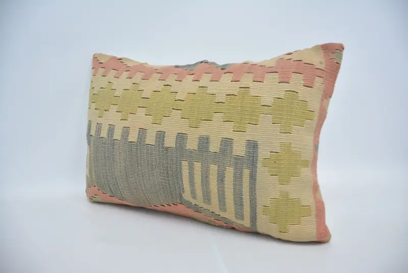 Kilim Cushion Sham, Ethnical Kilim Rug Pillow, Boho Pillow Sham Cover, Pillow, Pastel Pillow Cover, 16x24 Blue Pillow Cover, Pet Cushion Case - 4