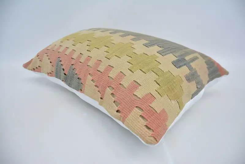 Kilim Cushion Sham, Ethnical Kilim Rug Pillow, Boho Pillow Sham Cover, Pillow, Pastel Pillow Cover, 16x24 Blue Pillow Cover, Pet Cushion Case - 6