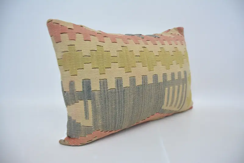 Kilim Cushion Sham, Ethnical Kilim Rug Pillow, Boho Pillow Sham Cover, Pillow, Pastel Pillow Cover, 16x24 Blue Pillow Cover, Pet Cushion Case - 3
