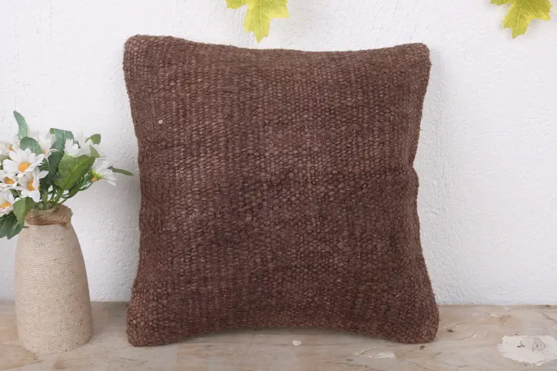 Kilim Pillow Cover, 12x12 Brown Cushion Case, Home Decor Pillow, Vintage Pillow, Cushion - 2