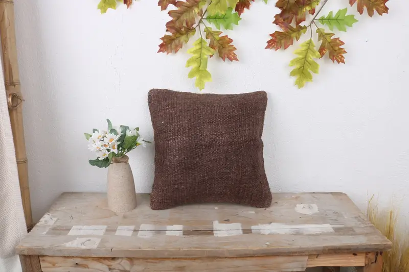 Kilim Pillow Cover, 12x12 Brown Cushion Case, Home Decor Pillow, Vintage Pillow, Cushion - 1