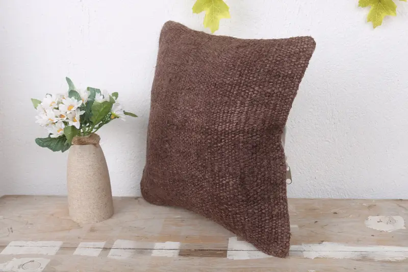 Kilim Pillow Cover, 12x12 Brown Cushion Case, Home Decor Pillow, Vintage Pillow, Cushion - 4