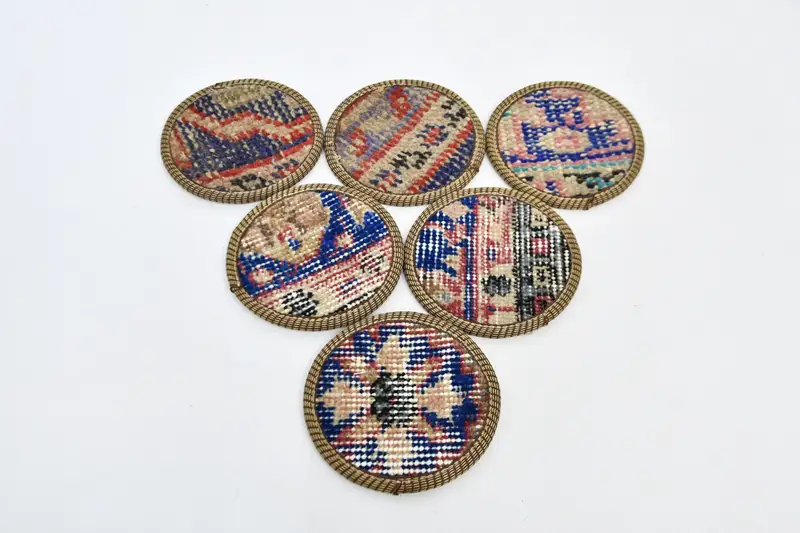 Mavi ve Bej Yuvarlak Bardak Altlıkları, Zarif Dokuma Bardak Altlığı Takımı