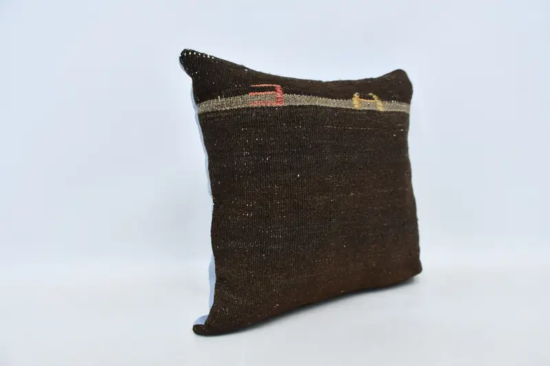 Handmade Kilim Cushion, Aesthetic Pillow Cover, Turkish Pillow, Pillow Sham, Home Decor Pillow, 20x20 Brown Pillow Sham - 3