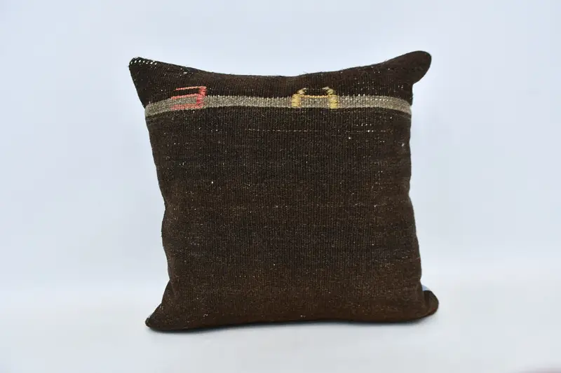 Handmade Kilim Cushion, Aesthetic Pillow Cover, Turkish Pillow, Pillow Sham, Home Decor Pillow, 20x20 Brown Pillow Sham - 1