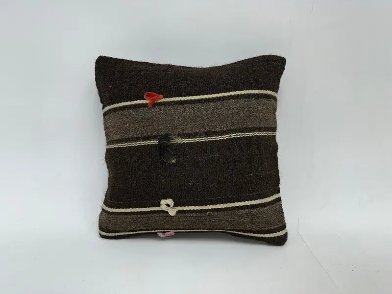 Wool Kilim Pillow Pillow Cover, Vintage Kilim Pillow, Home Decor Pillow, Pillow Sham, 14x14 Brown Pillow Case, Kilim Pillow Cover - 1