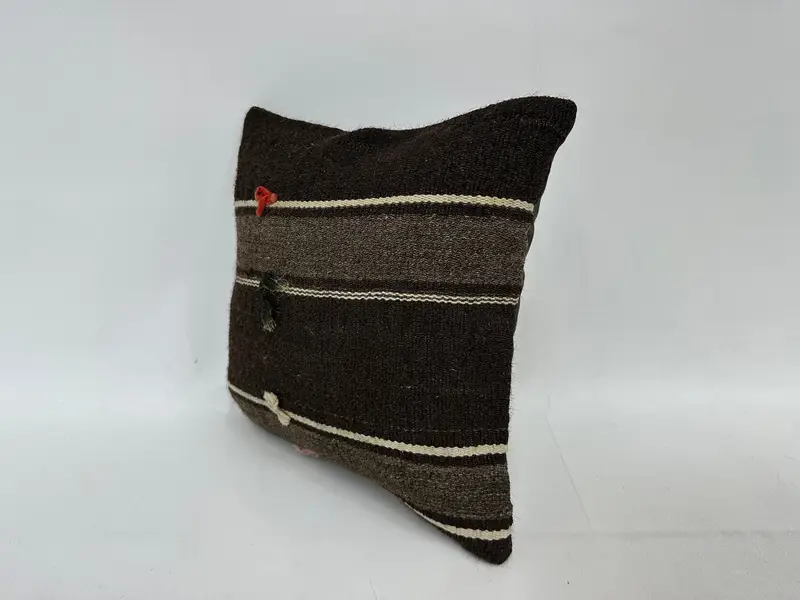 Wool Kilim Pillow Pillow Cover, Vintage Kilim Pillow, Home Decor Pillow, Pillow Sham, 14x14 Brown Pillow Case, Kilim Pillow Cover - 4